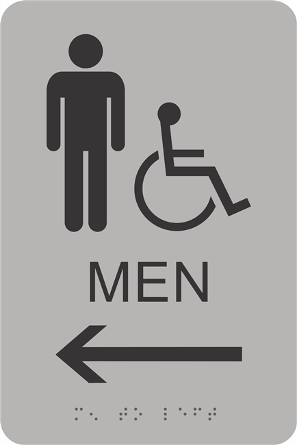 Men's Handicap Restroom ADA Braille Signwith Arrow Options